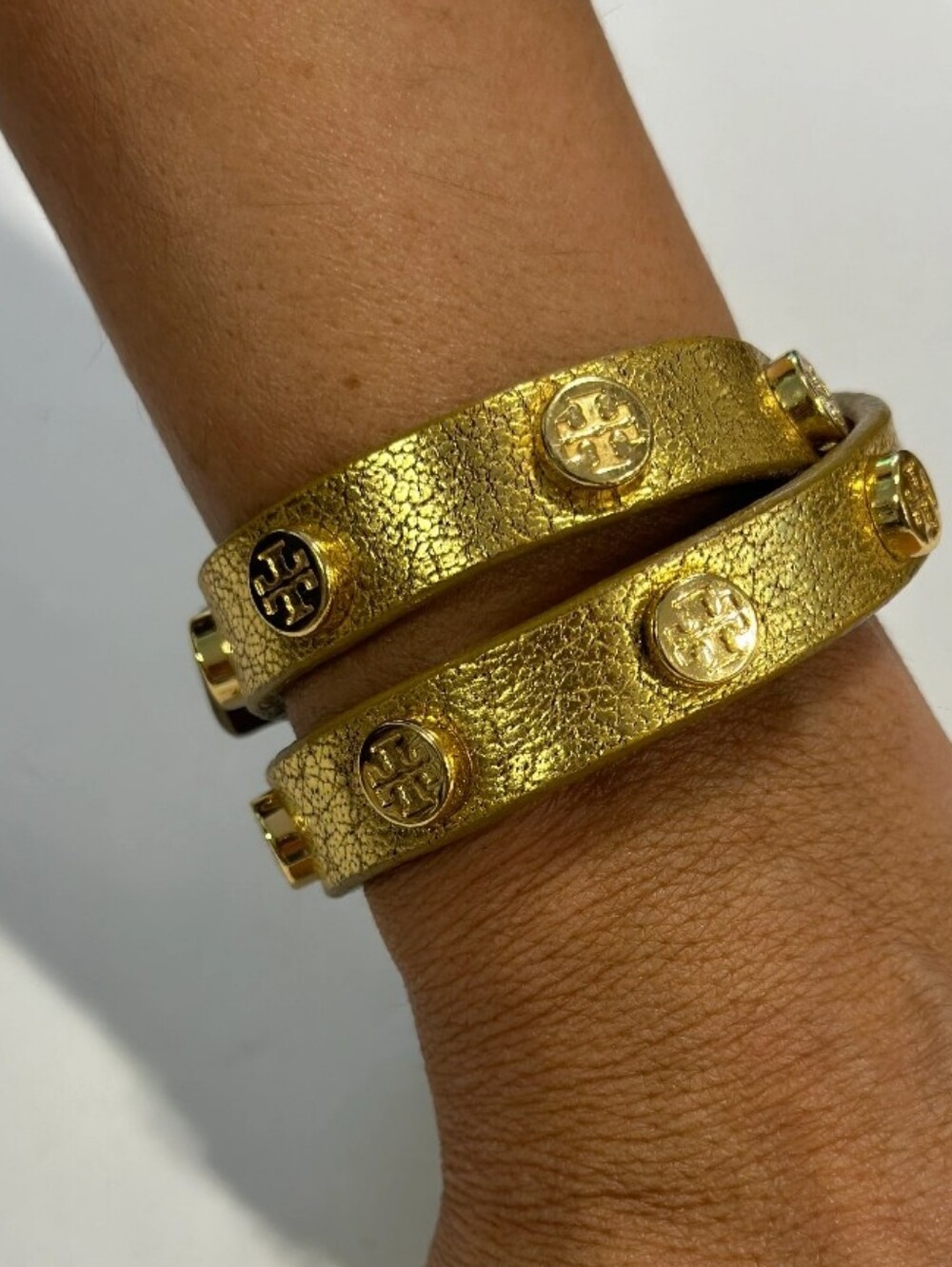 Tory Burch Metallic Gold Double Wrap Logo Bracelet